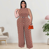 Casual Print Stand Collar Tank Jumpsuit