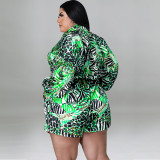 Casual Plus Size Printed Long Sleeve Jumpsuit