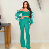 Sexy Off-the-shoulder Mesh Gauze Puff Sleeve Suit