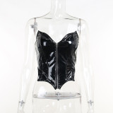 New Sexy Catwoman Strap Corset Leather Deep V Wrap Vest