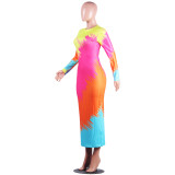 New Contrast Color Pit Strip Print Dress