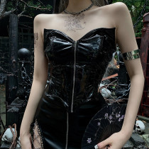 New Sexy Catwoman Strap Corset Leather Deep V Wrap Vest