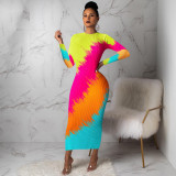 New Contrast Color Pit Strip Print Dress