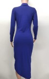 Fashion Long Sleeve Solid Color Slit Sexy Slim Dress