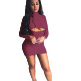 Fashion Sexy Solid Color Dress Two Piece Set