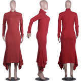 Casual Pit Strip Stand Collar Long Dress