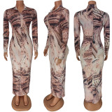 Sexy Print Zip-Up Slim Dress