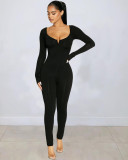 Solid Color Deep V Fashion Jumpsuit