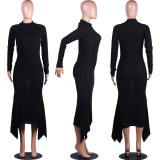 Casual Pit Strip Stand Collar Long Dress