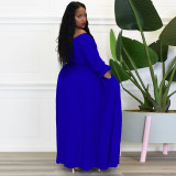 Casual Solid Color Plus Size Women's Dress (With Belt)
