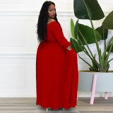Casual Solid Color Plus Size Women's Dress (With Belt)