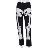 Sexy Low Rise Contrast Embroidered Jeans
