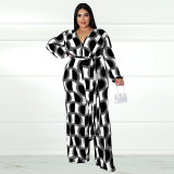 Fall New Long Sleeve Printed Casual Jumpsuit