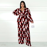 Fall New Long Sleeve Printed Casual Jumpsuit