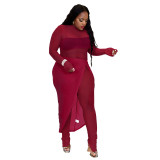 Sexy Mesh Yarn Solid Color Jumpsuit Set