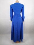 Solid Color Plus Size Long Sleeve Elastic Waist Dress Two Piece Set