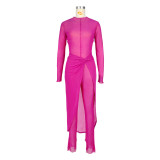 Sexy Mesh Yarn Solid Color Jumpsuit Set