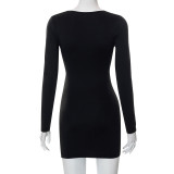 Solid Color Cutout Casual Long Sleeve Elegant Slim Short Dress