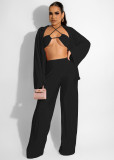 Fashion Solid Color Bikini Cardigan Wide Leg Trousers Three-piece Set
