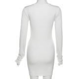 Fashionable Sexy Solid Color Slim Fit Cross Stitch Hip Dress
