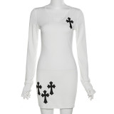 Fashionable Sexy Solid Color Slim Fit Cross Stitch Hip Dress