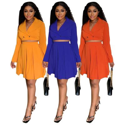 V-neck Crop Top Solid Color High Waist Fashion Two-piece Set