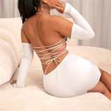 Solid Color Halter Tube Top Backless Top Sexy Two-piece Set