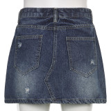Ripped High-rise Embroidered Denim Skirt