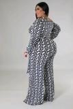 Long Sleeve Sexy Print Wide Leg Plus Size Jumpsuit