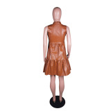 Fashion Casual PU Leather Patchwork Sleeveless Dress