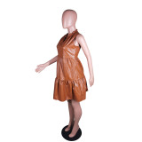 Fashion Casual PU Leather Patchwork Sleeveless Dress