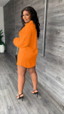 Solid Color V-Neck Casual Puff Sleeve Dress (with Belt)
