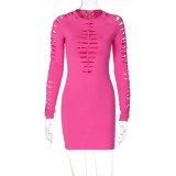 Fashion Personality Hollow Round Neck Slim Fit Long Sleeve Hip Dress