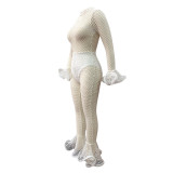 Fashion Sexy Nightclub Knitted Mesh Fabric See-Through Jumpsuit