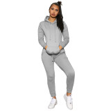 Solid Color Hoodie Sports Two Piece Set