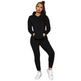 Solid Color Hoodie Sports Two Piece Set