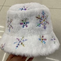 Fashion Snowflake Pattern Outdoor Lamb Wool Bucket Hat
