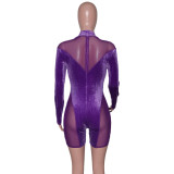 Sexy Mesh Gauze Perspective Stitching Deep V Jumpsuit