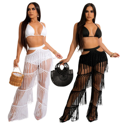 Lace-up Lingerie Fringed Wide-leg Pants Two-piece Set