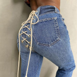 Stylish Slim Fit Lace-Up Jeans