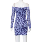 New One-Line Neck Print Sexy Hip-Packed One Piece Skirt