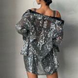 Fashion Sexy Sequin Shirt Shorts Two-Piece Set