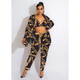 Fashion Long Sleeve Jacket Lining Trousers Three Piece Set