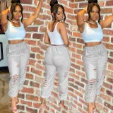 Urban Leisure Burning Flower Pocket Sports Harem Pants