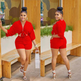Solid Color Shorts Mid Sleeve Fashion Jumpsuit
