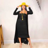Fashion Tight Sexy Tube Top Bag Hip Skirt Loose Long Coat Two-piece Set