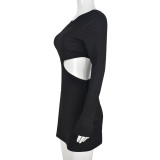 Long-sleeve Off-waist Pit Strip Off-the-shoulder Bag Hip Dress