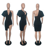 Personalized V-Neck Single Sleeve Slit Ladies Dress