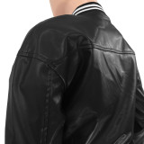 Autumn And Winter New Threaded Elastic Leather Casual Baseball Jacket