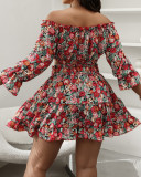Autumn New Floral Long-sleeved One-shoulder Two-piece Suit